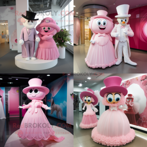 Pink Alliance mascot costume character dressed with Wedding Dress and Hats