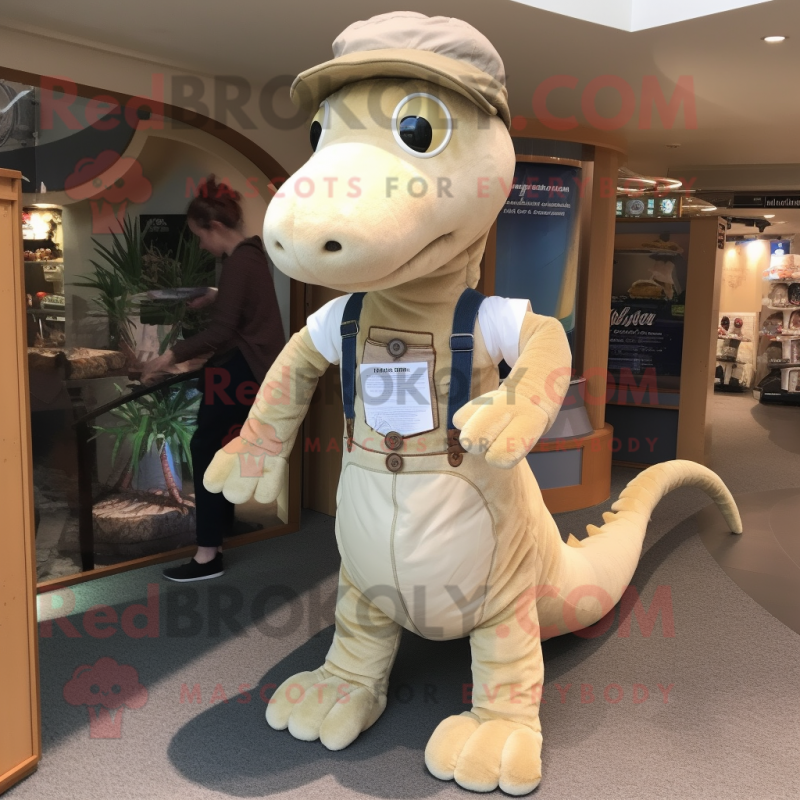 Beige loch ness monster mascot costume character dressed with Jeans and ...