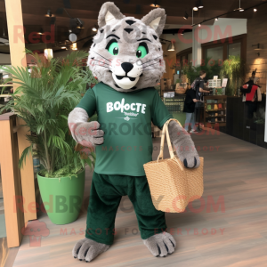 Forest Green Bobcat mascot costume character dressed with Tank Top and Tote bags