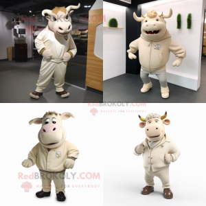 Beige Bull mascotte kostuum...