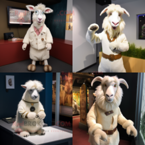 Cream Angora goat mascot costume character dressed with Sweater and Cufflinks