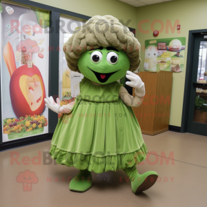 Olive Jambalaya mascot costume character dressed with Ball Gown and Berets