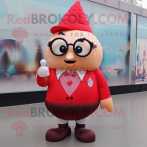 Red ice cream cone mascot costume character dressed with Leather Jacket and Reading glasses