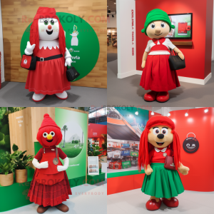 Red Irish flag mascot costume character dressed with Maxi Skirt and Tote bags