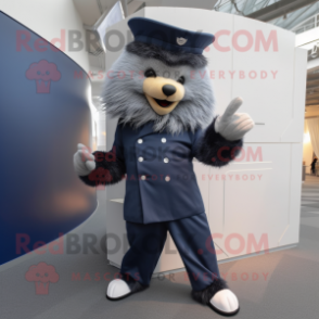 Navy Porcupine mascot costume character dressed with Bodysuit and Cufflinks