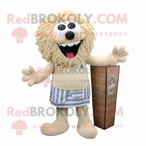 Beige Meatballs mascot costume character dressed with Board Shorts and Pocket squares