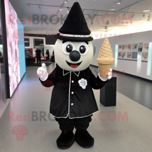 Black ice cream cone mascot costume character dressed with Dress Shirt and Brooches