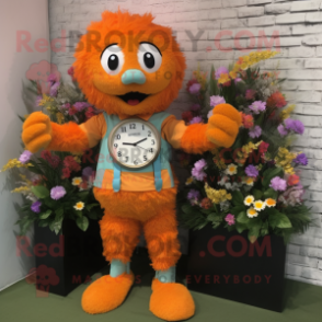 Orange Bouquet of flowers mascot costume character dressed with Bermuda Shorts and Digital watches