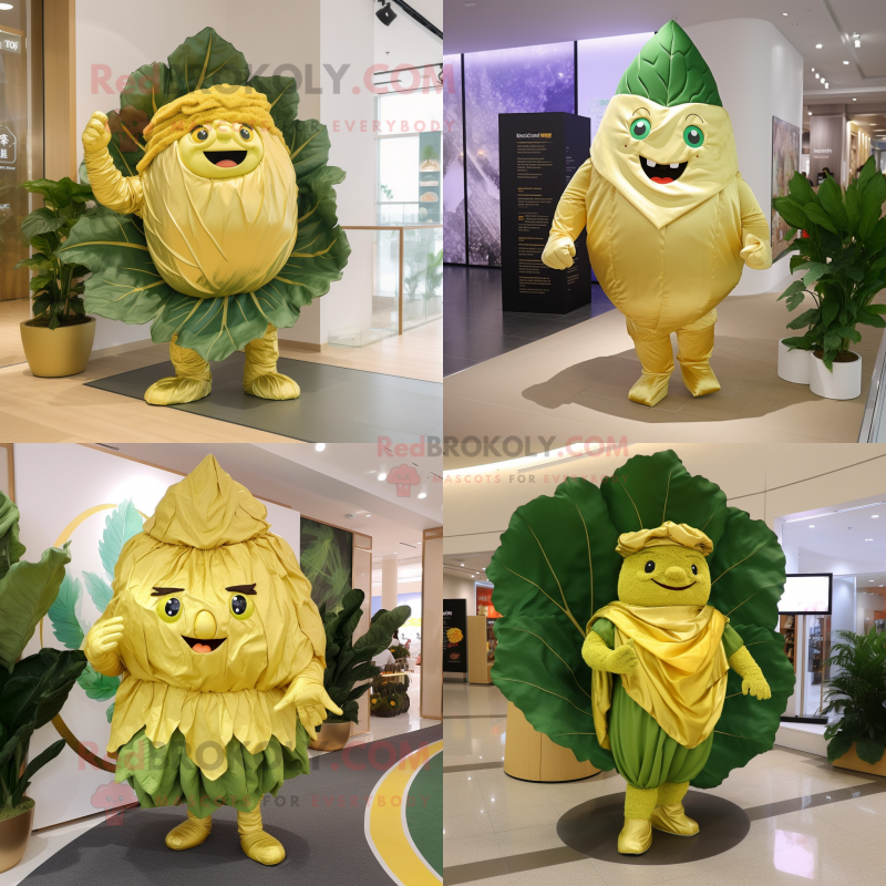 Gold Cabbage leaf mascot costume character dressed with Capri Pants and Brooches