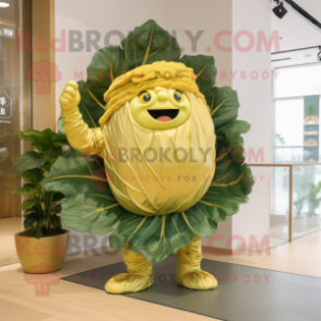 Gold Cabbage leaf mascot costume character dressed with Capri Pants and Brooches