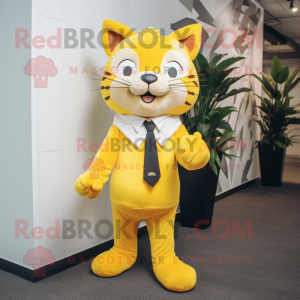 Yellow Cat mascot costume character dressed with Turtleneck and Ties