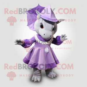 Lavender Triceratops mascot costume character dressed with Circle Skirt and Caps
