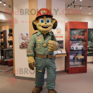 Olive fire fighter mascot costume character dressed with Moto Jacket and Hat pins