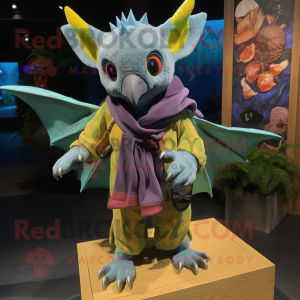 Cyan fruit bat mascot costume character dressed with Cargo Shorts and Scarves