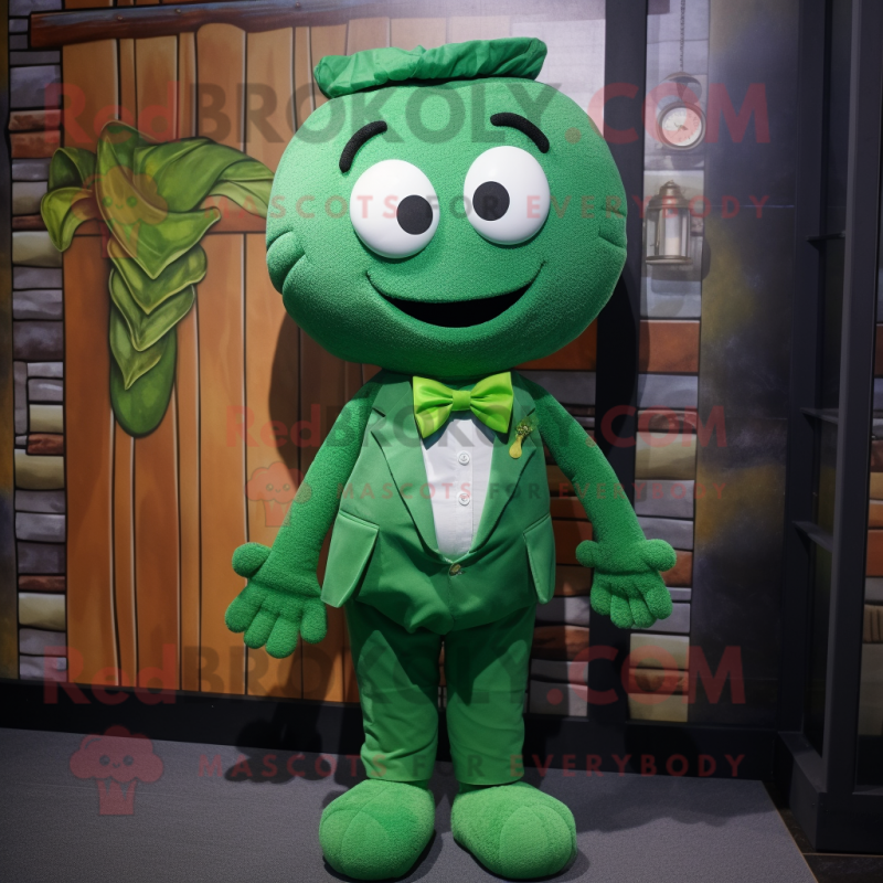 Green Spaghetti mascot costume character dressed with Oxford Shirt and Bow ties