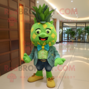 Lime Green Pineapple mascot costume character dressed with Denim Shorts and Bow ties