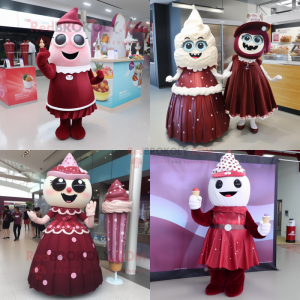 Maroon Ice cream mascot costume character dressed with Evening Gown and Keychains