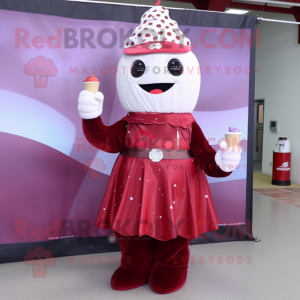 Maroon Ice cream mascot costume character dressed with Evening Gown and Keychains