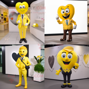 Yellow Heart mascot costume character dressed with Dress Pants and Pocket squares