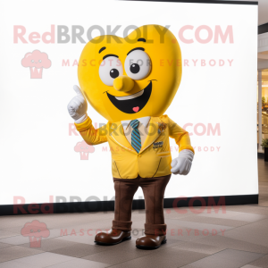 Yellow Heart mascot costume character dressed with Dress Pants and Pocket squares