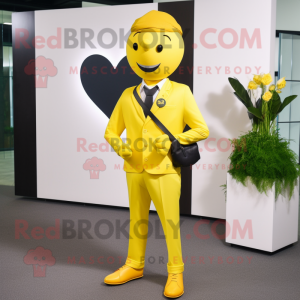 Yellow Heart mascot costume character dressed with Dress Pants and Pocket squares