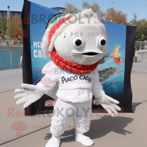 White Fish Tacos mascot costume character dressed with Rash Guard and Scarf clips