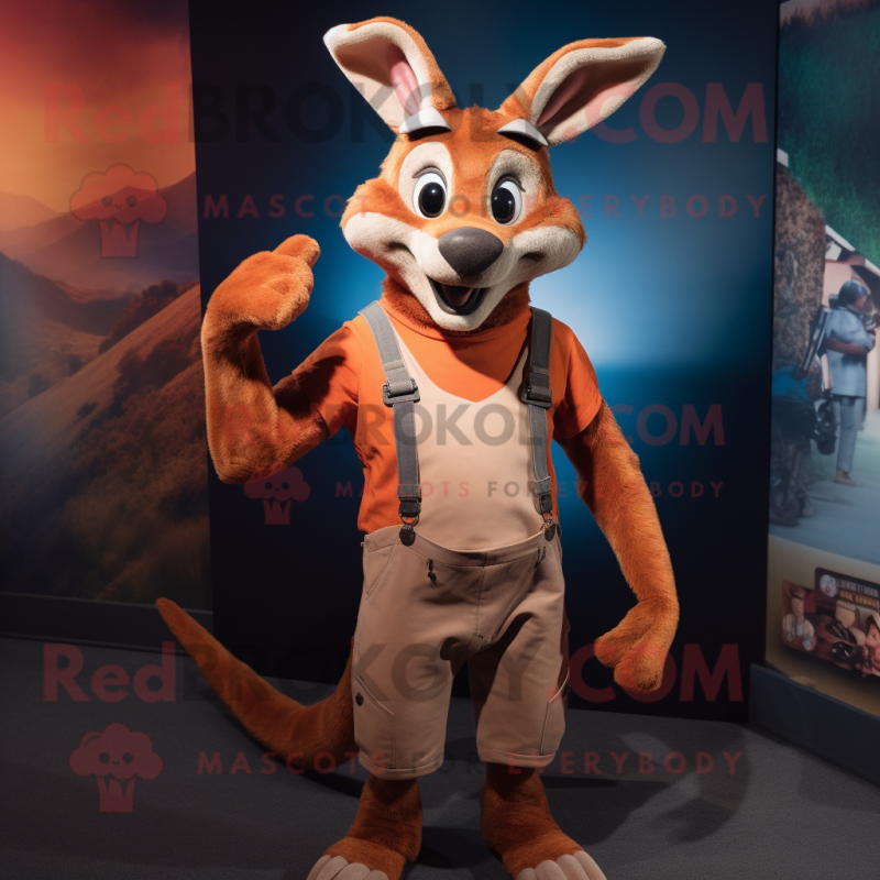 Rust Kangaroo mascot costume with - Suspenders Sizes - Tank and L Costumes Redbrokoly.com dressed character Mascot (175-180CM) Top