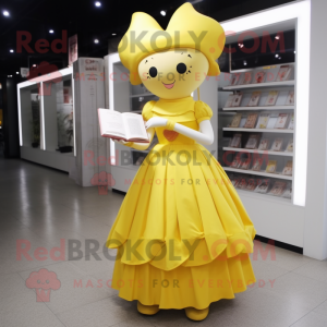 Yellow Love letter mascot costume character dressed with Dress and Necklaces