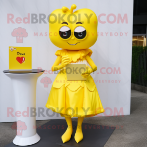 Yellow Love letter mascot costume character dressed with Dress and Necklaces