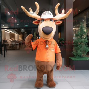 Orange Elk mascot costume character dressed with Poplin Shirt and Hat pins