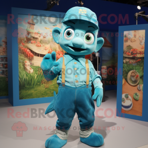 Cyan Cod maskot drakt figur...