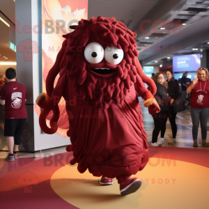 Maroon Fried Calamari mascot costume character dressed with Joggers and Wraps