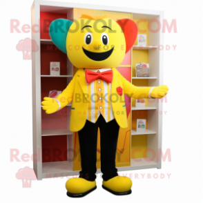 Yellow Rainbow mascot costume character dressed with Blazer and Bow ties