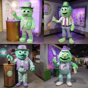 Lavender green beer mascot costume character dressed with Button-Up Shirt and Watches