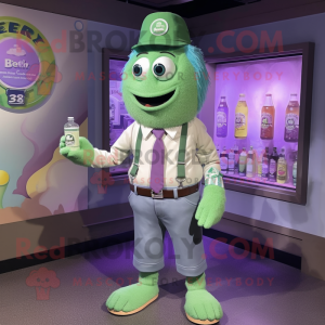 Lavender green beer mascot costume character dressed with Button-Up Shirt and Watches