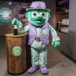 Lavender green beer mascot costume character dressed with Button-Up Shirt and Watches