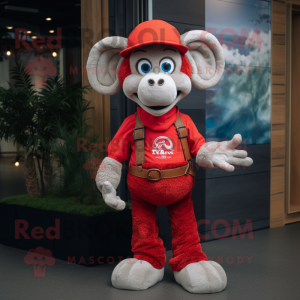 Red Ram mascot costume character dressed with Skinny Jeans and Hats