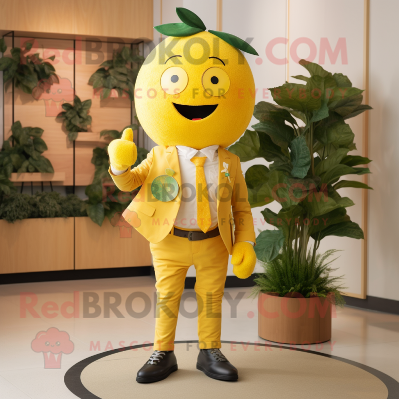 Lemon Yellow Grapefruit mascot costume character dressed with Chinos and Cufflinks