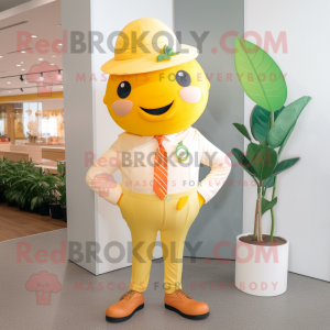 Lemon Yellow Grapefruit mascot costume character dressed with Chinos and Cufflinks