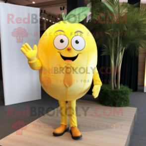 Lemon Yellow Grapefruit mascot costume character dressed with Chinos and Cufflinks