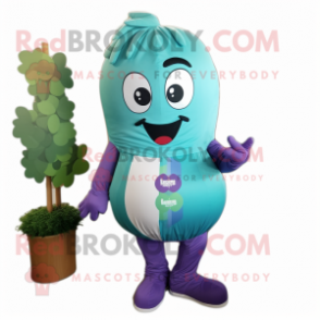 Teal Grape mascot costume character dressed with Tank Top and Shoe laces