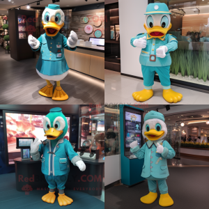 Teal Duck maskot drakt...