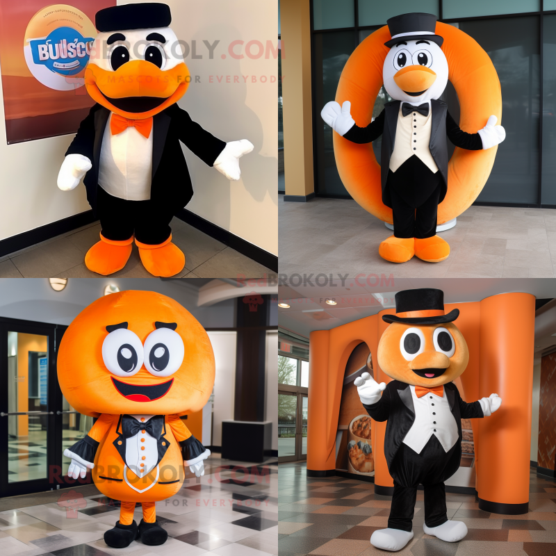 Orange Bagels mascot costume character dressed with Tuxedo and Bow ties