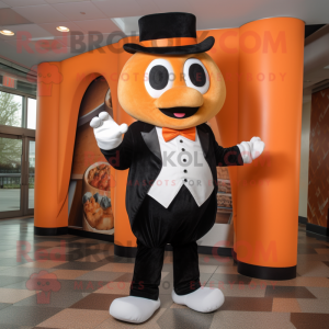 Orange Bagels mascot costume character dressed with Tuxedo and Bow ties