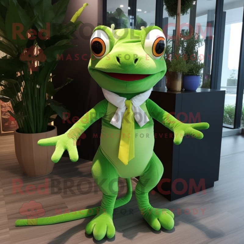 Lime Green geckos mascot costume character dressed with Polo Tee and Bow ties