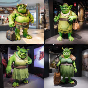 Green Ogre mascot costume character dressed with Mini Skirt and Handbags