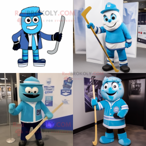 Blue ice hockey stick mascot costume character dressed with Coat and Pocket squares