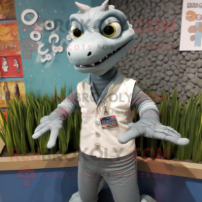 Gray geckos mascot costume character dressed with Polo Tee and Shawl pins