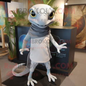 Gray geckos mascot costume character dressed with Polo Tee and Shawl pins