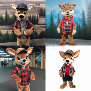 nan roe deer mascot costume character dressed with Flannel Shirt and Beanies